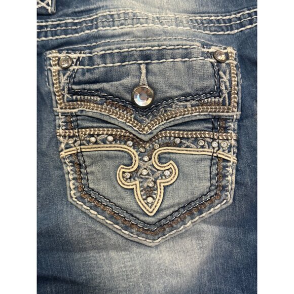 Rock Revival Capri Jeans Womens Size 30 Cyndee Mid-Rise Blue Distressed Denim - Picture 9 of 9